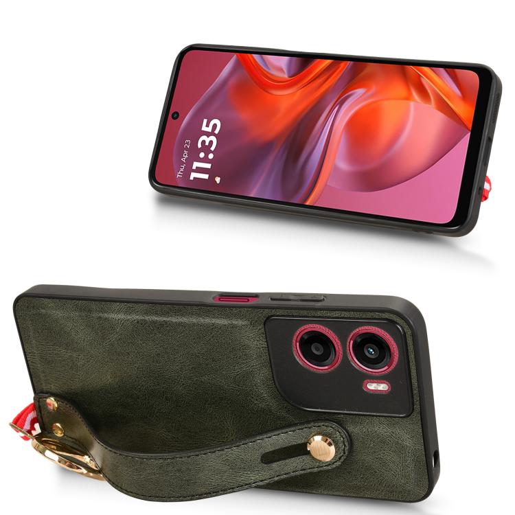 For Motorola Moto G05 / E15 4G Wristband Leather Back Phone Case