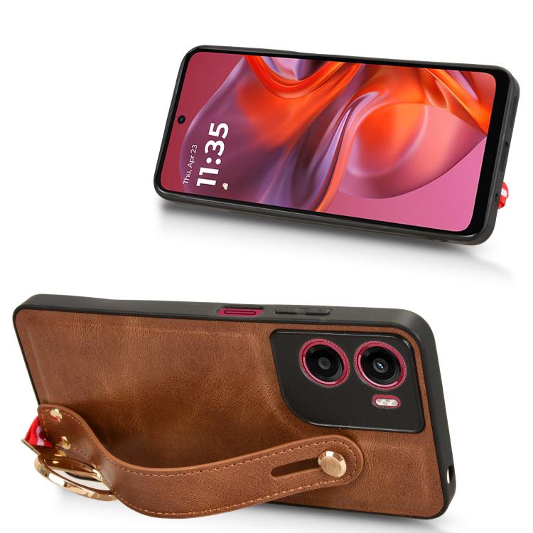 For Motorola Moto G05 / E15 4G Wristband Leather Back Phone Case
