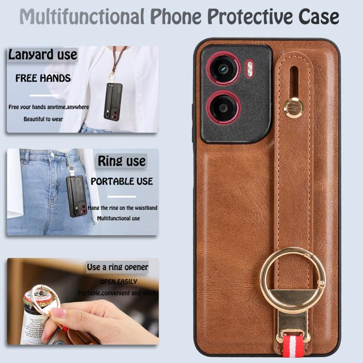 For Motorola Moto G05 / E15 4G Wristband Leather Back Phone Case