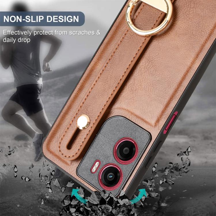 For Motorola Moto G05 / E15 4G Wristband Leather Back Phone Case