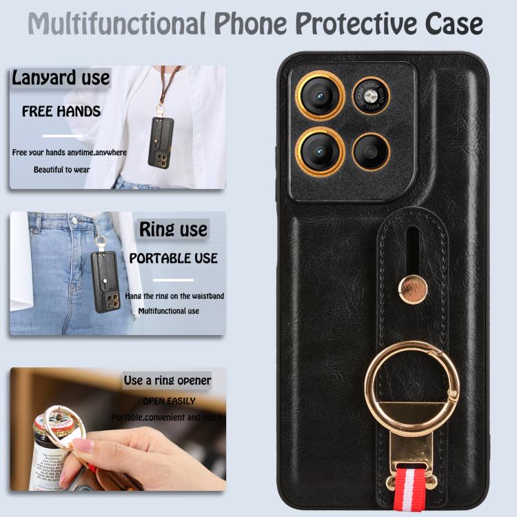 For Motorola Moto G15 / G15 Power 4G Wristband Leather Back Phone Case