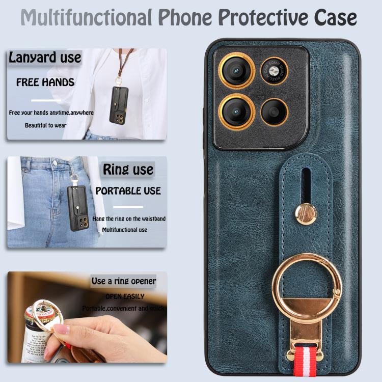For Motorola Moto G15 / G15 Power 4G Wristband Leather Back Phone Case