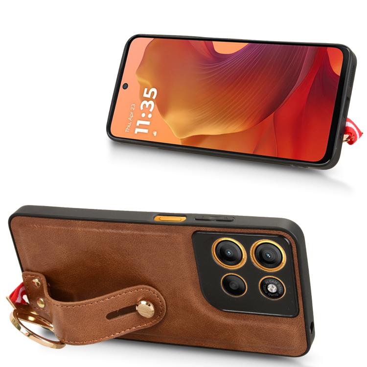 For Motorola Moto G15 / G15 Power 4G Wristband Leather Back Phone Case