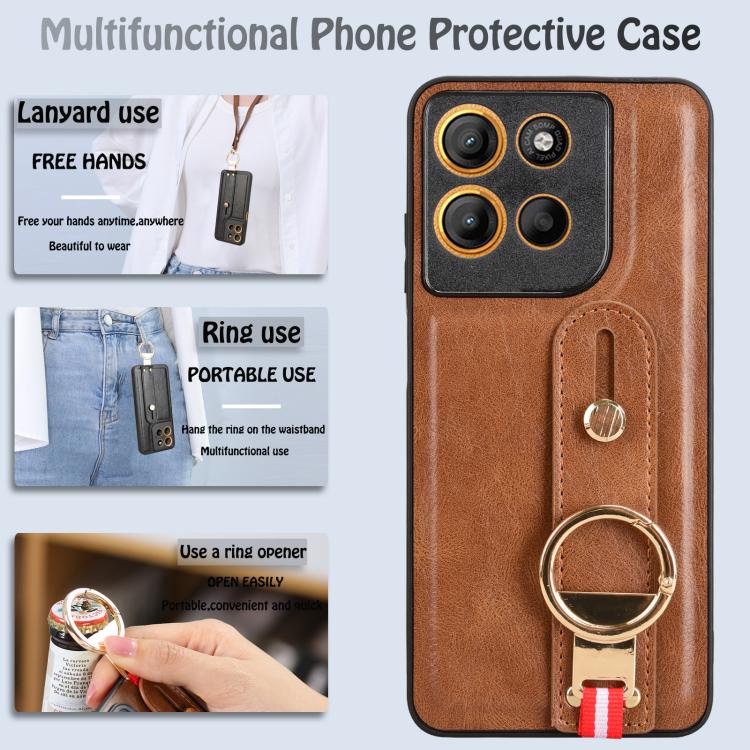For Motorola Moto G15 / G15 Power 4G Wristband Leather Back Phone Case