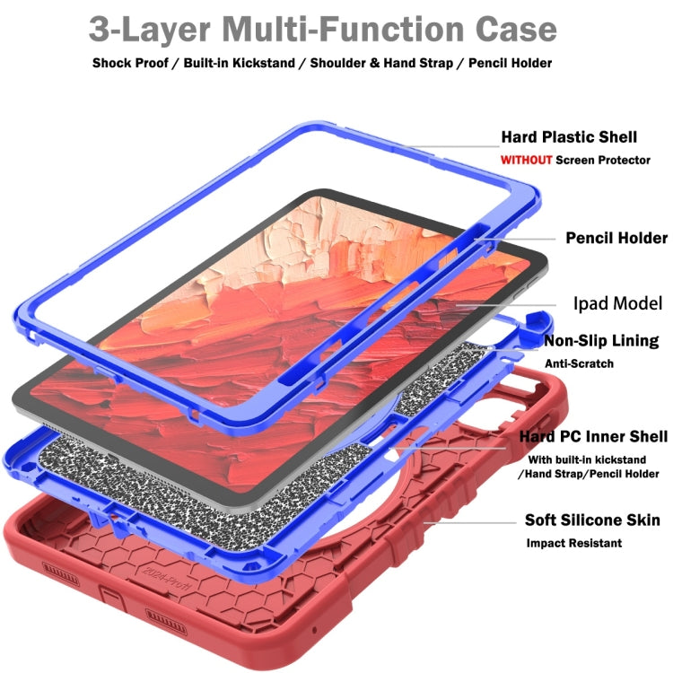 For iPad Pro 11 2025 / 2024 X Rotation PC Hybrid Silicone Tablet Case with Strap