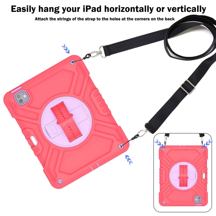 For iPad Pro 11 2025 / 2024 X Rotation PC Hybrid Silicone Tablet Case with Strap
