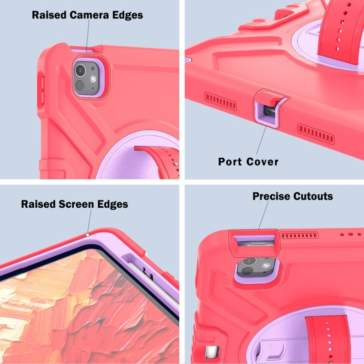 For iPad Pro 11 2025 / 2024 X Rotation PC Hybrid Silicone Tablet Case with Strap
