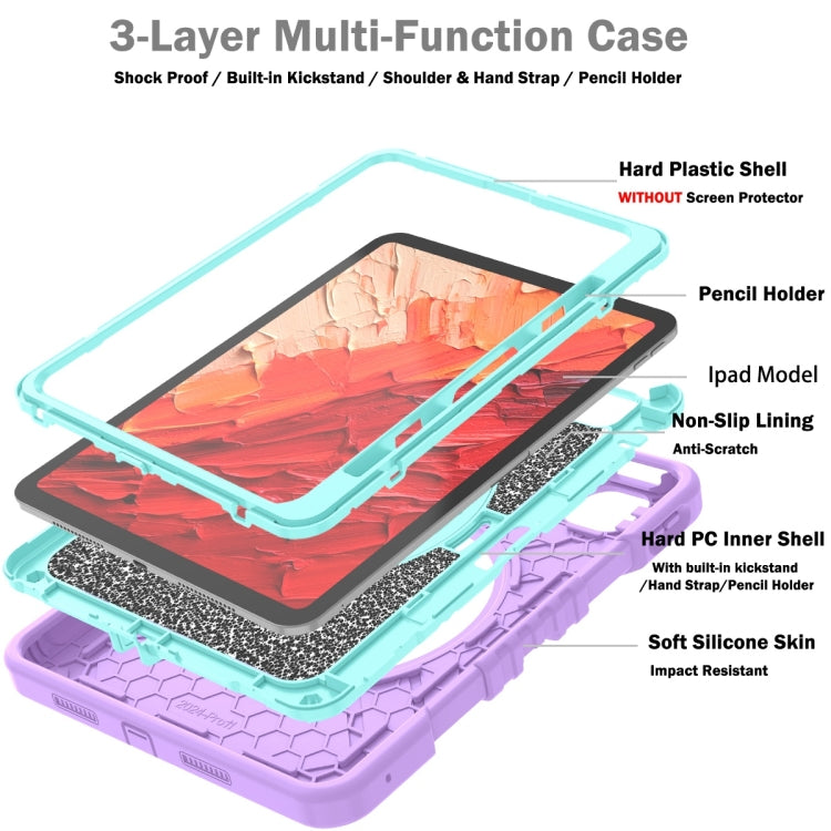 For iPad Pro 11 2025 / 2024 X Rotation PC Hybrid Silicone Tablet Case with Strap