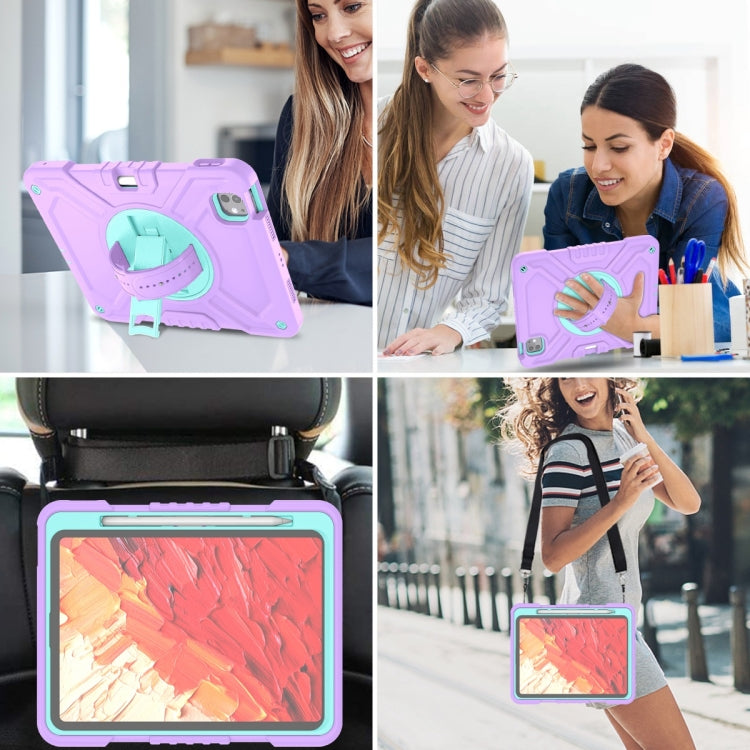 For iPad Pro 11 2025 / 2024 X Rotation PC Hybrid Silicone Tablet Case with Strap