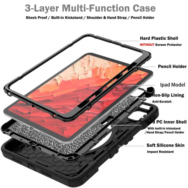 For iPad Pro 11 2025 / 2024 X Rotation PC Hybrid Silicone Tablet Case with Strap