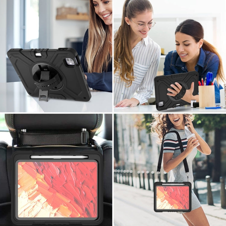 For iPad Pro 11 2025 / 2024 X Rotation PC Hybrid Silicone Tablet Case with Strap