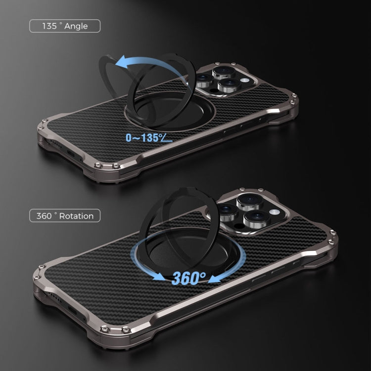 For iPhone 16 Pro R-JUST RJ51-1 Hollow Rotating Holder MagSafe Magnetic Metal Phone Case - Silver Grey