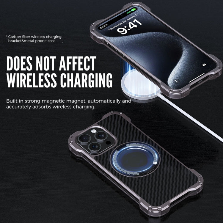 For iPhone 16 Plus R-JUST RJ51-1 Hollow Rotating Holder MagSafe Magnetic Metal Phone Case - Silver Grey