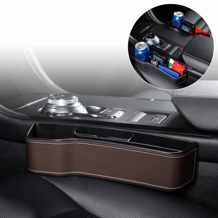 Car Multi-functional Console Box Cup Holder Seat Gap Side Storage Box, Leather Style, Color:Brown