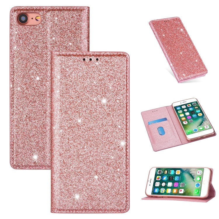 For iPhone 8 / 7 Ultrathin Glitter Magnetic Horizontal Flip Leather Case with Holder & Card Slots