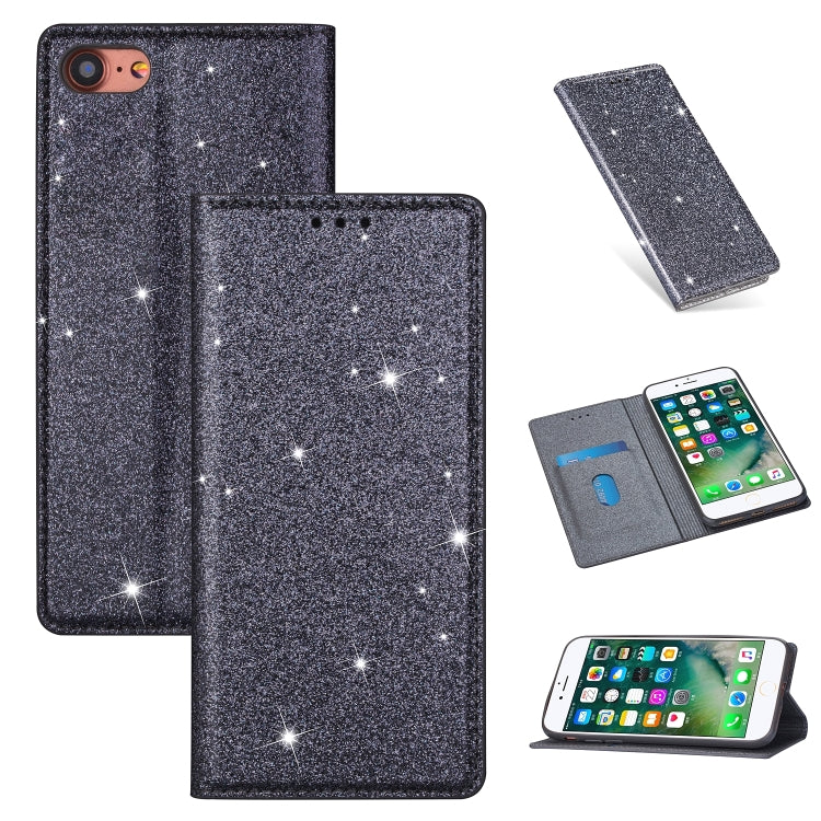 For iPhone 8 / 7 Ultrathin Glitter Magnetic Horizontal Flip Leather Case with Holder & Card Slots