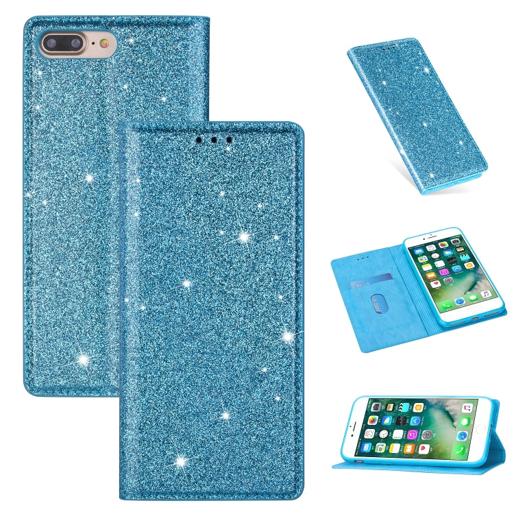 For iPhone 8 Plus / 7 Plus Ultrathin Glitter Magnetic Horizontal Flip Leather Case with Holder & Card Slots