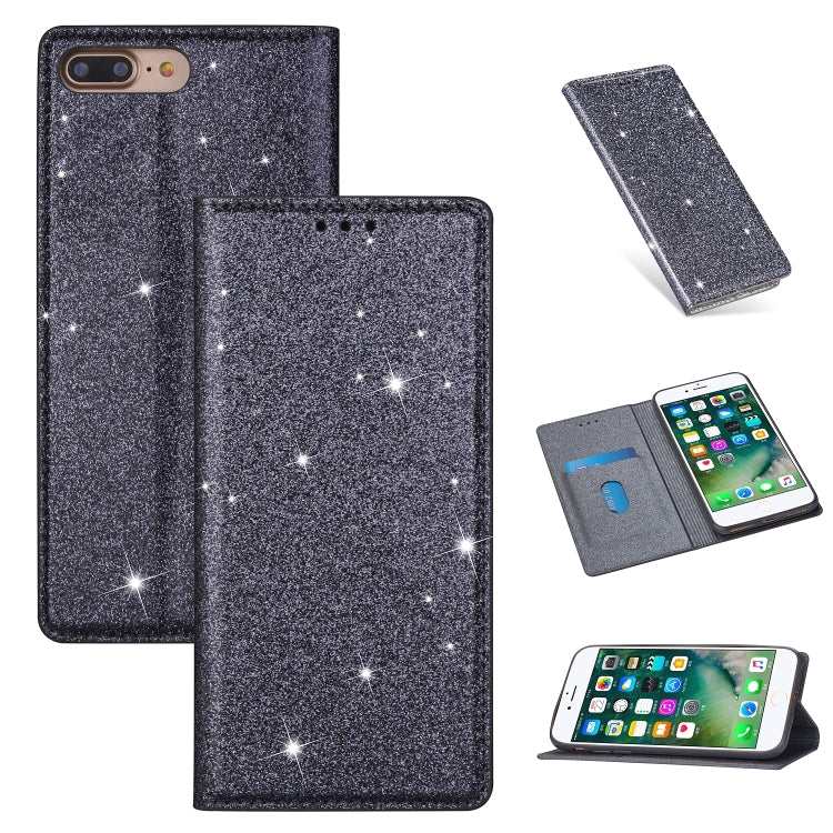 For iPhone 8 Plus / 7 Plus Ultrathin Glitter Magnetic Horizontal Flip Leather Case with Holder & Card Slots
