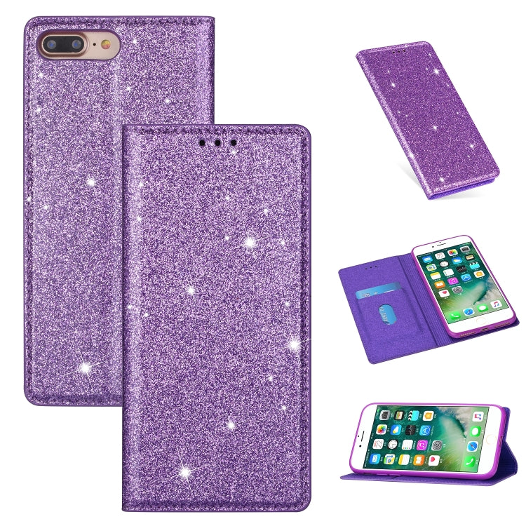 For iPhone 8 Plus / 7 Plus Ultrathin Glitter Magnetic Horizontal Flip Leather Case with Holder & Card Slots
