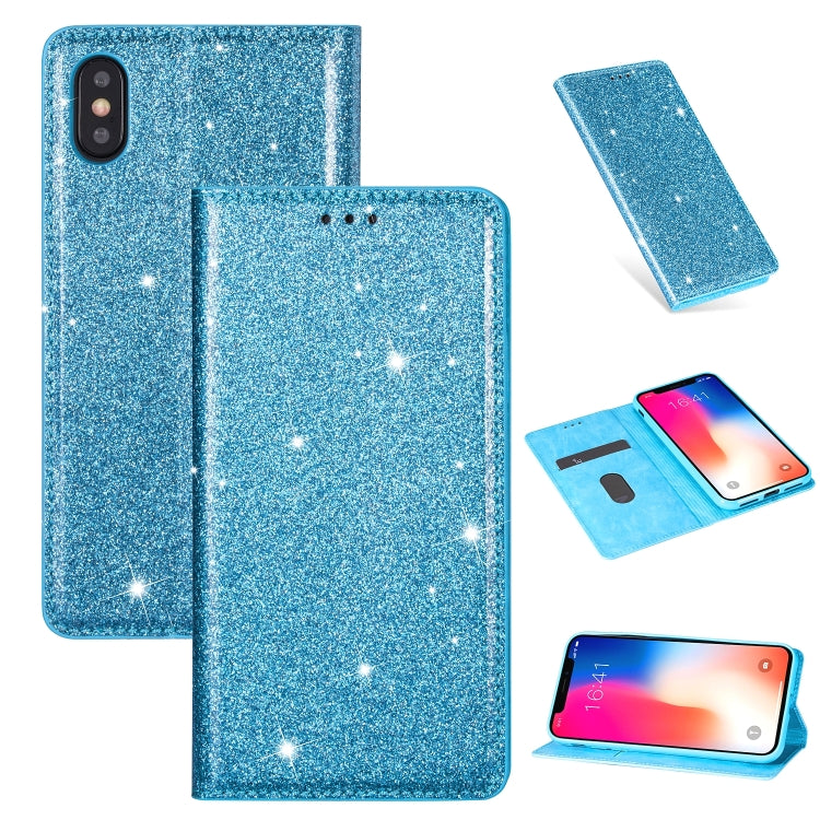 For iPhone XR Ultrathin Glitter Magnetic Horizontal Flip Leather Case with Holder & Card Slots