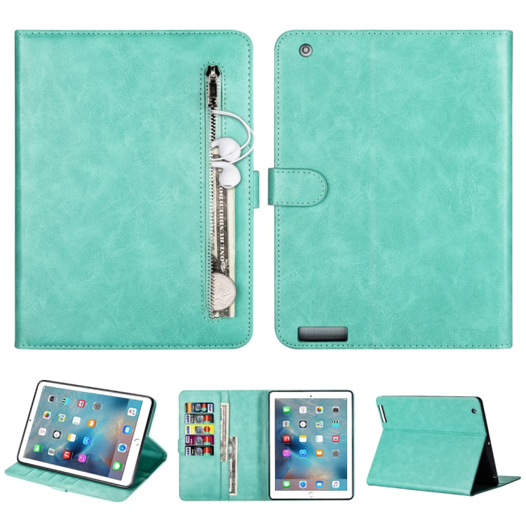 For iPad 1 / 2 / 3 / 4 Tablet Fashion Calf Texture Zipper Horizontal Flip Leather Case with Stand & Card Slots & Wallet & Wake-up / Sleep Function