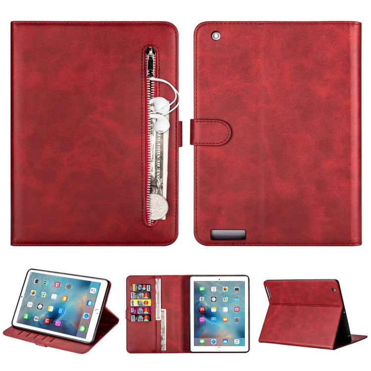 For iPad 1 / 2 / 3 / 4 Tablet Fashion Calf Texture Zipper Horizontal Flip Leather Case with Stand & Card Slots & Wallet & Wake-up / Sleep Function