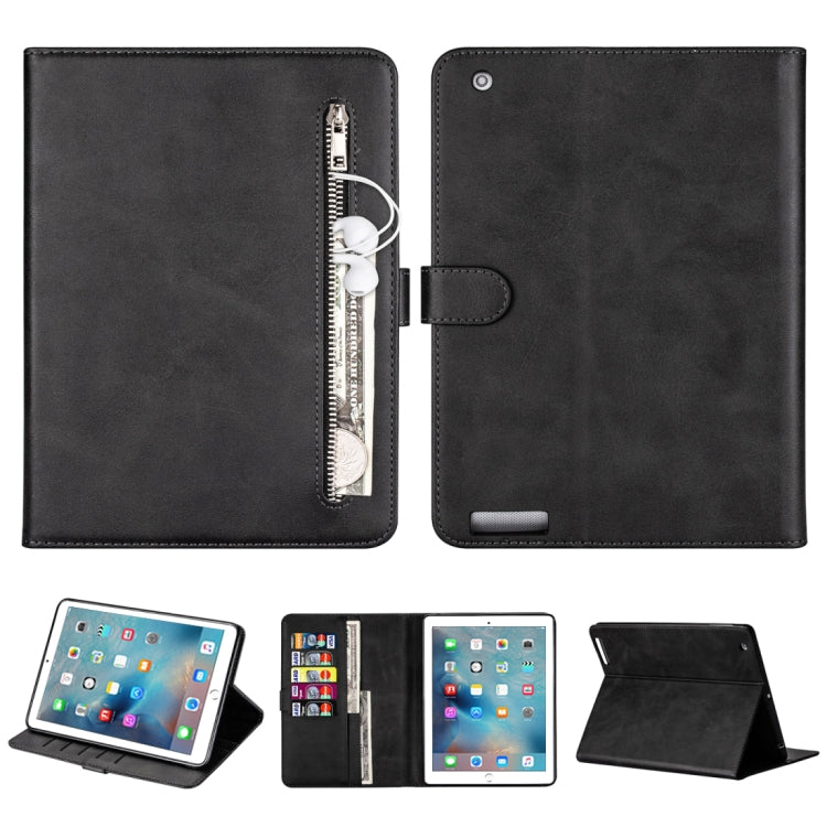 For iPad 1 / 2 / 3 / 4 Tablet Fashion Calf Texture Zipper Horizontal Flip Leather Case with Stand & Card Slots & Wallet & Wake-up / Sleep Function