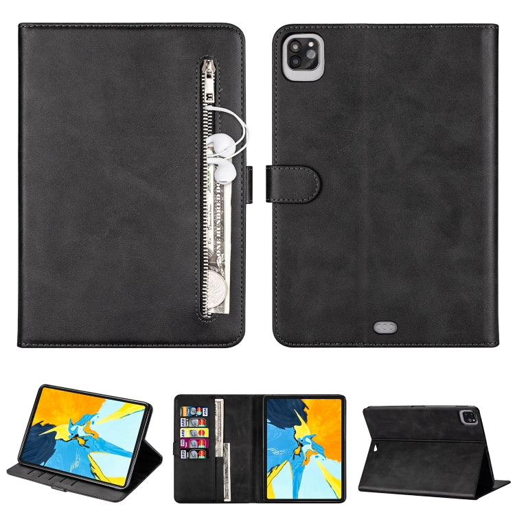 For iPad Pro 12.9(2020) / Pro 12.9(2018) Tablet Fashion Calf Texture Zipper Horizontal Flip Leather Tablet Case with Stand & Card Slots & Wallet & Wake-up / Sleep Function