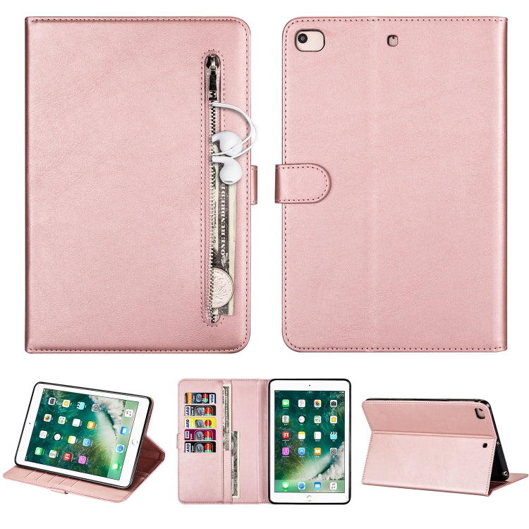 For iPad Mini 1 / 2 / 3 / 4 / 5 Tablet Fashion Calf Texture Zipper Horizontal Flip Leather Case with Stand & Card Slots & Wallet & Wake-up / Sleep Function