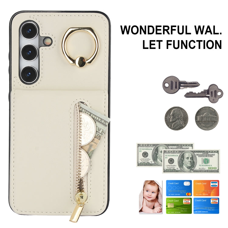 For Samsung Galaxy S24+ 5G Retro Ring and Zipper RFID Card Slot Phone Case