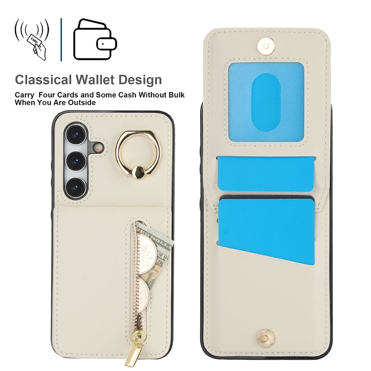 For Samsung Galaxy S24+ 5G Retro Ring and Zipper RFID Card Slot Phone Case