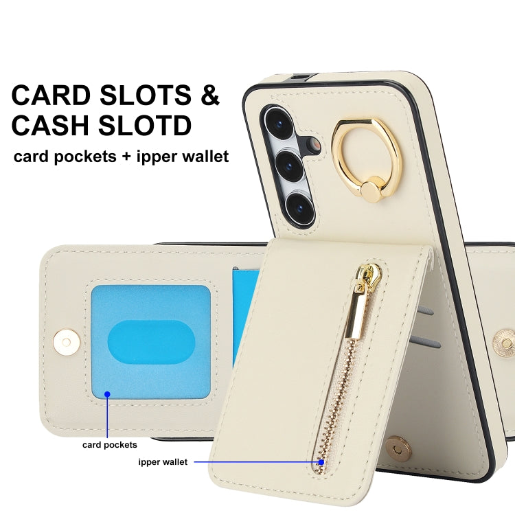 For Samsung Galaxy S24+ 5G Retro Ring and Zipper RFID Card Slot Phone Case