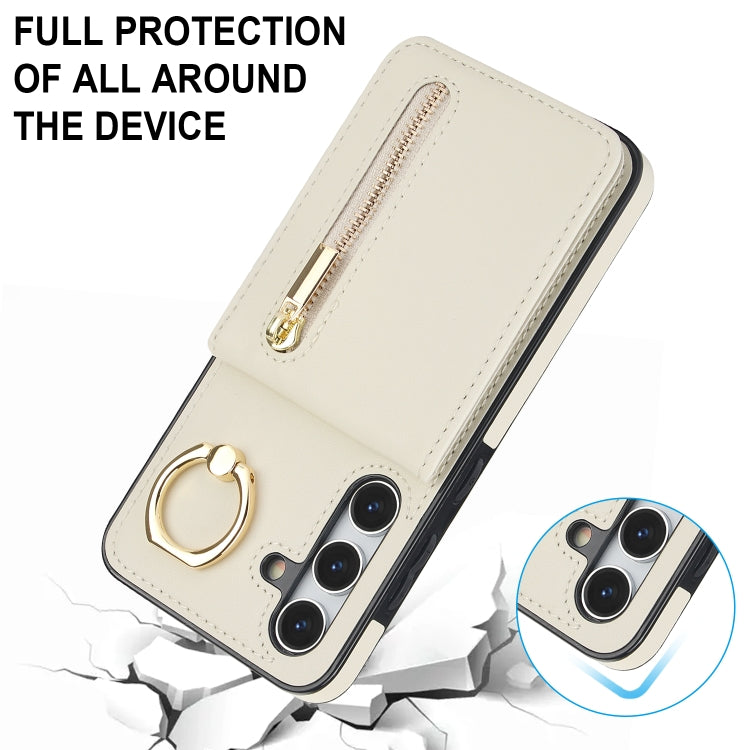 For Samsung Galaxy S24+ 5G Retro Ring and Zipper RFID Card Slot Phone Case