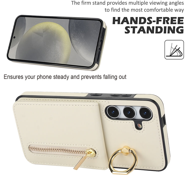 For Samsung Galaxy S24+ 5G Retro Ring and Zipper RFID Card Slot Phone Case