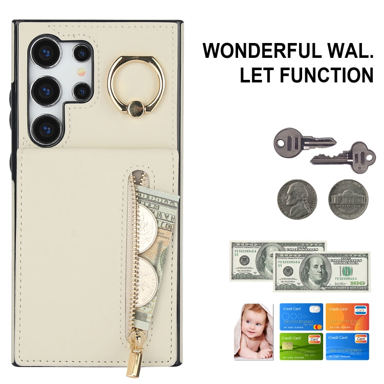For Samsung Galaxy S24 Ultra 5G Retro Ring and Zipper RFID Card Slot Phone Case