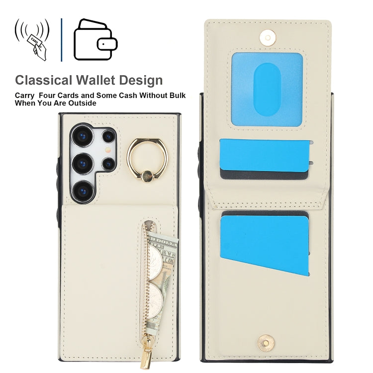 For Samsung Galaxy S24 Ultra 5G Retro Ring and Zipper RFID Card Slot Phone Case