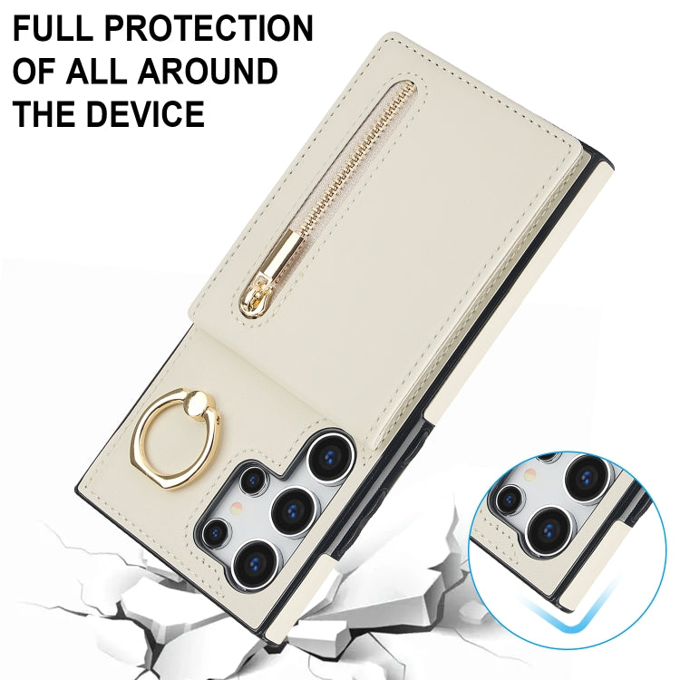 For Samsung Galaxy S24 Ultra 5G Retro Ring and Zipper RFID Card Slot Phone Case