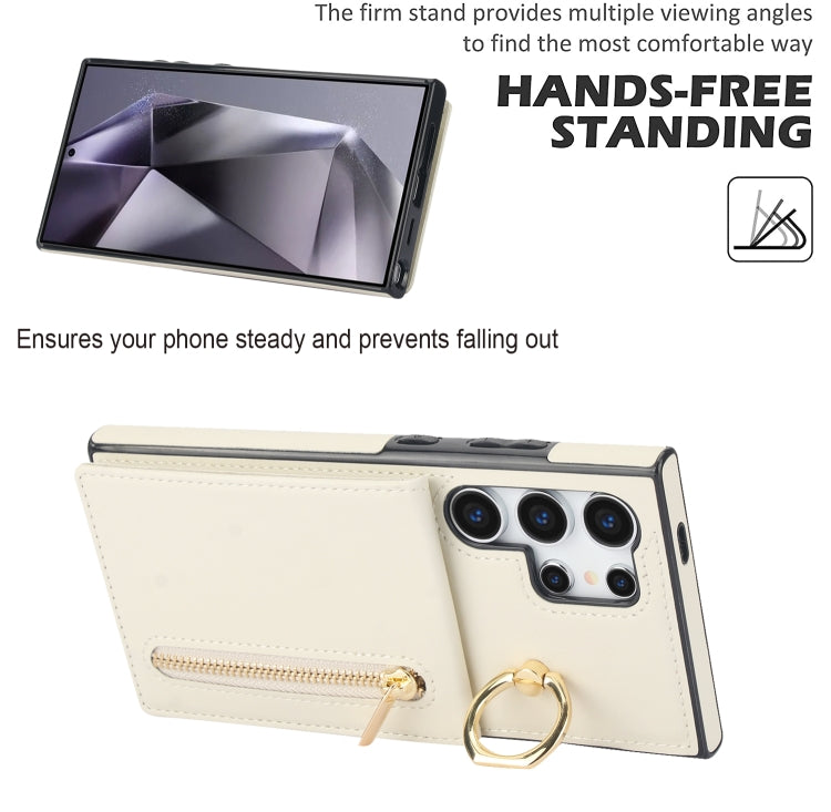 For Samsung Galaxy S24 Ultra 5G Retro Ring and Zipper RFID Card Slot Phone Case