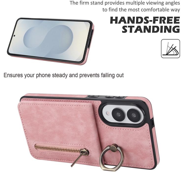 For Samsung Galaxy S25 Edge 5G Retro Ring and Zipper RFID Card Slot Phone Case