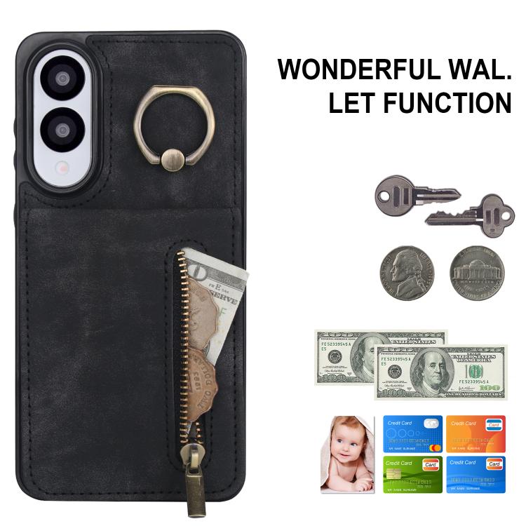 For Samsung Galaxy S25 Edge 5G Retro Ring and Zipper RFID Card Slot Phone Case