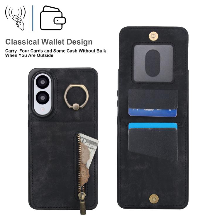 For Samsung Galaxy S25 Edge 5G Retro Ring and Zipper RFID Card Slot Phone Case
