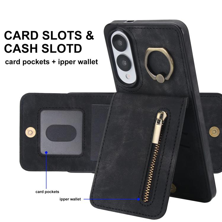 For Samsung Galaxy S25 Edge 5G Retro Ring and Zipper RFID Card Slot Phone Case
