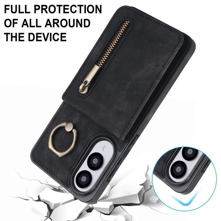 For Samsung Galaxy S25 Edge 5G Retro Ring and Zipper RFID Card Slot Phone Case