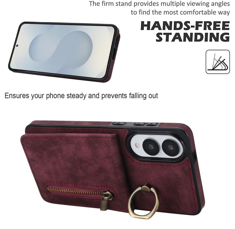 For Samsung Galaxy S25 Edge 5G Retro Ring and Zipper RFID Card Slot Phone Case