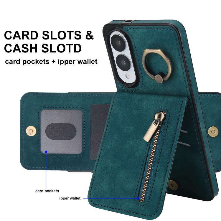 For Samsung Galaxy S25 Edge 5G Retro Ring and Zipper RFID Card Slot Phone Case
