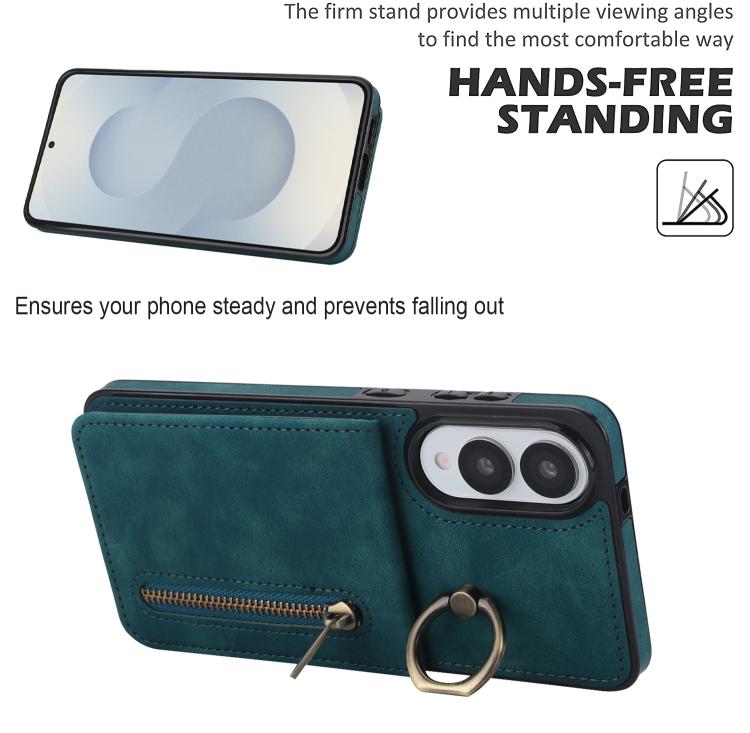 For Samsung Galaxy S25 Edge 5G Retro Ring and Zipper RFID Card Slot Phone Case