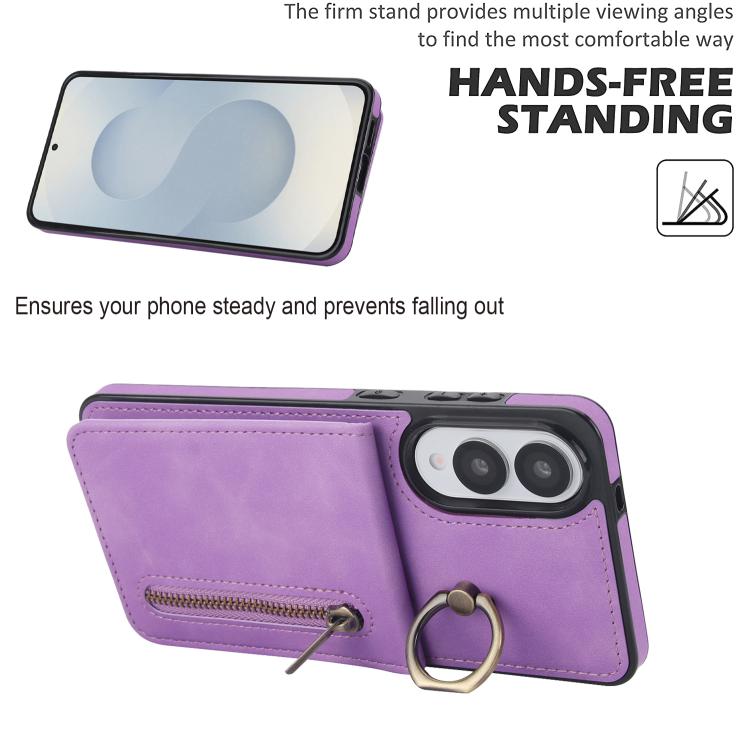 For Samsung Galaxy S25 Edge 5G Retro Ring and Zipper RFID Card Slot Phone Case