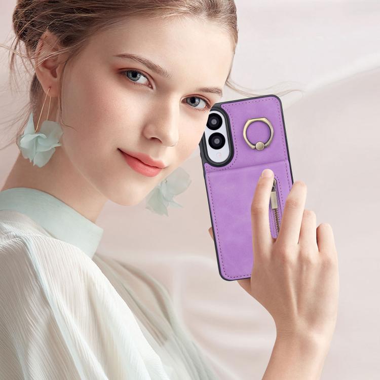 For Samsung Galaxy S25 Edge 5G Retro Ring and Zipper RFID Card Slot Phone Case