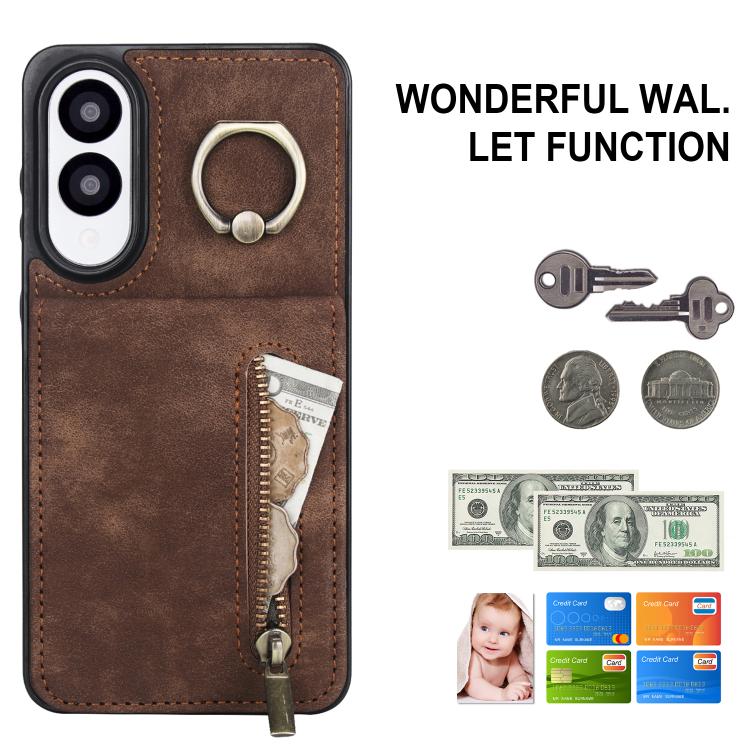 For Samsung Galaxy S25 Edge 5G Retro Ring and Zipper RFID Card Slot Phone Case