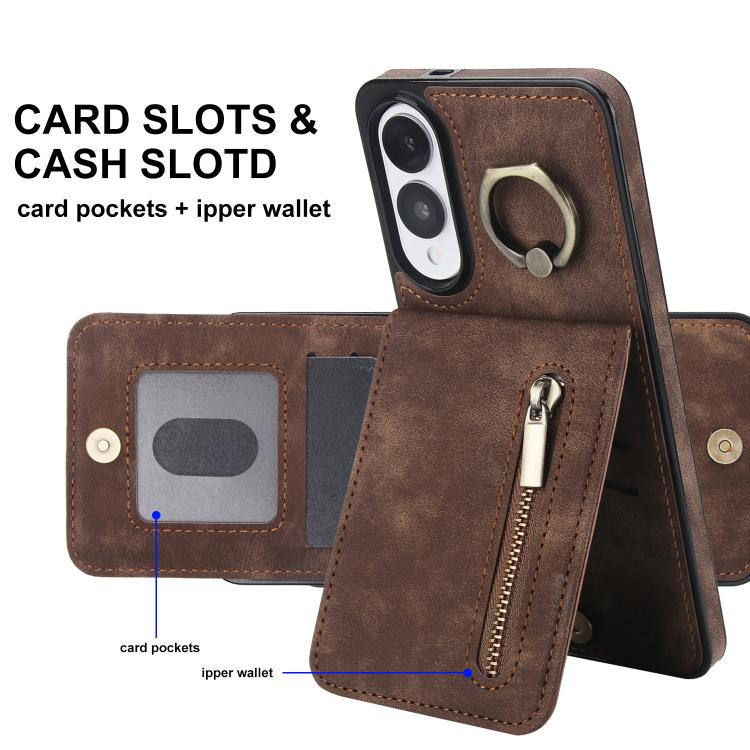 For Samsung Galaxy S25 Edge 5G Retro Ring and Zipper RFID Card Slot Phone Case
